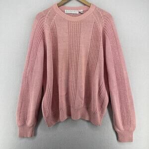 LIFESTYLE Sweater Mens XL Open Knit Ramie Cotton Blend Jumper VTG 80s HK Pink